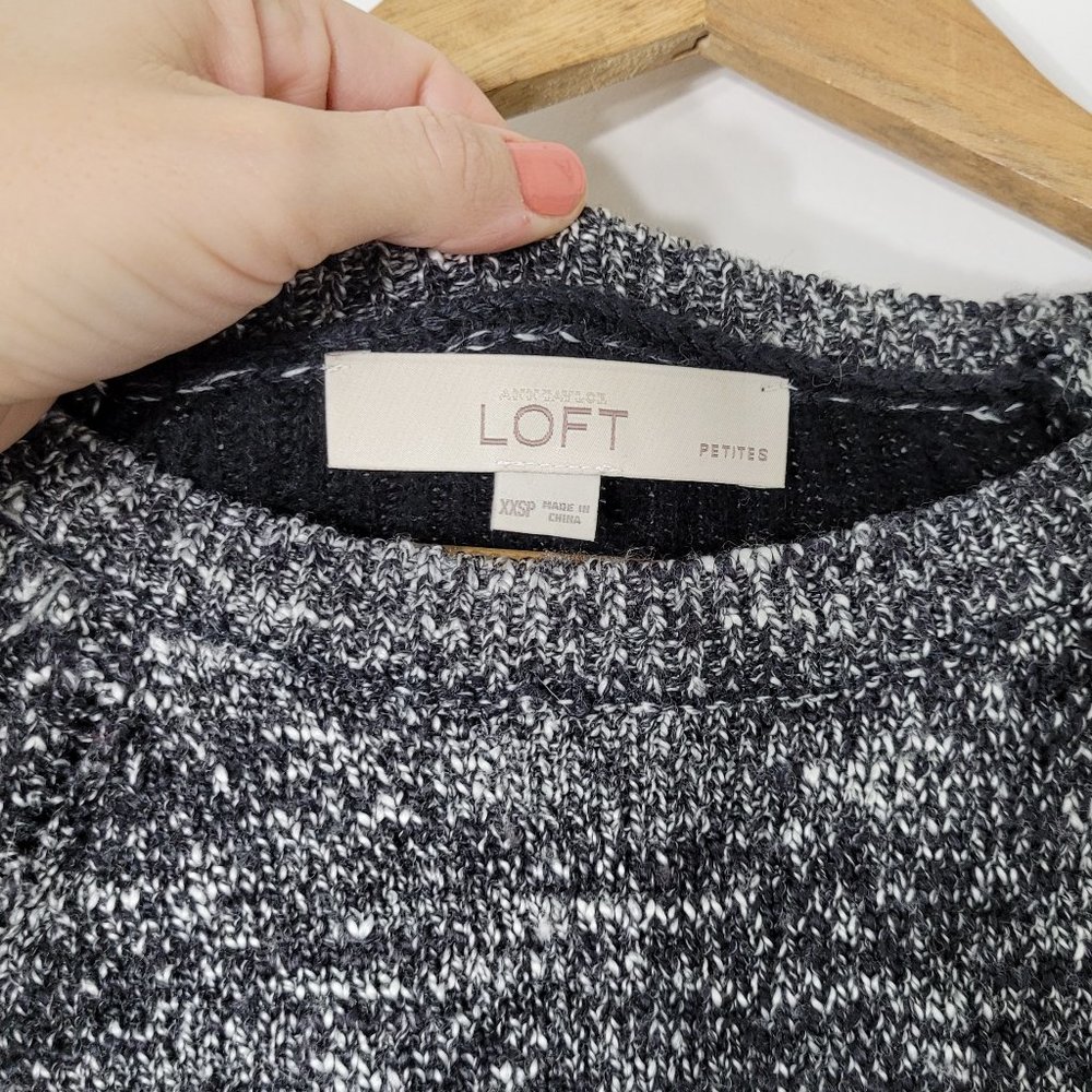 Loft Petites Black Marl White Long Sleeve Knit Mixed Media Sweater Size XXS - Picture 4 of 9
